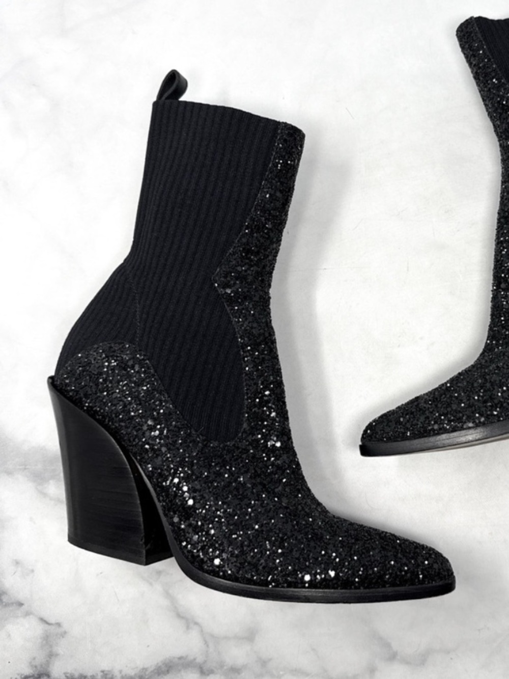 Jimmy Choo Black Mele Glitter Knit Ankle Boots